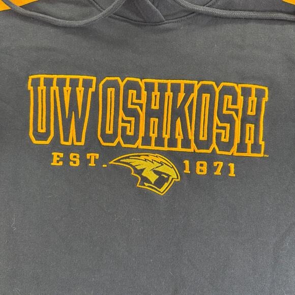 UW Oshkosh Titans Hoodie Mens Medium Champion Pullover Yellow Striped Sweatshirt - Picture 2 of 6